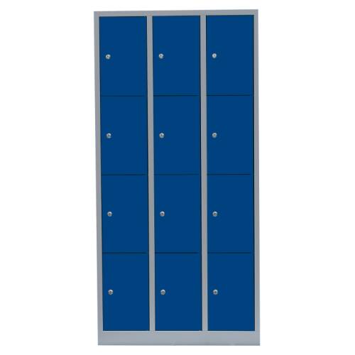 Fächerschrank, 3 Abteile, 12 Fächer - Abteilbreite 29,5 cm in enzianblau