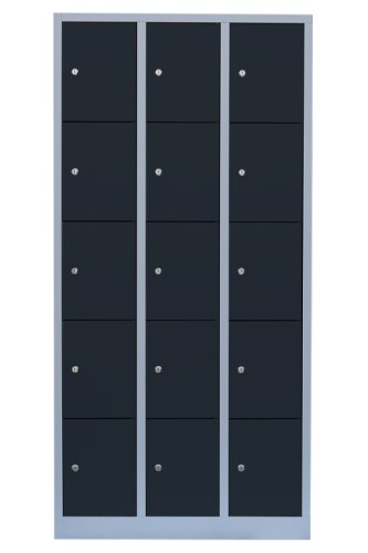 Fächerschrank, 3 Abteile, 15 Fächer - Abteilbreite 29,5 cm in anthrazitgrau