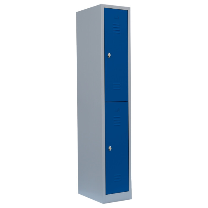 Stahl-Kleiderschrank/Spind, doppelstckig, - Abteilbreite 31,5 cm, 1 Abteil/2 Fcher in enzianblau