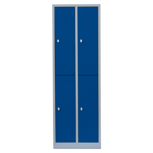 Stahl-Kleiderschrank/Spind, doppelstöckig, - Abteilbreite 30 cm, 2 Abteile/4 Fächer in enzianblau