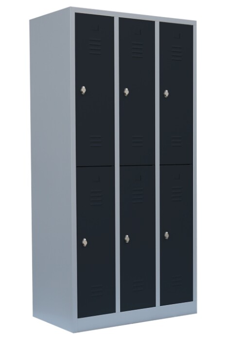 Stahl-Kleiderschrank/Spind, doppelstckig, - Abteilbreite 39,5 cm, 3 Abteile/6 Fcher in anthrazitgrau