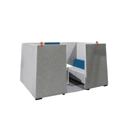 Raum-in-Raum-System / Besprechungsinsel mit Akustik-Trennwänden und verschiedenem Zubehör