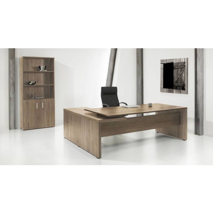 Winkel-Schreibtisch "Direct" mit integriertem Standcontainer in Robson Eiche