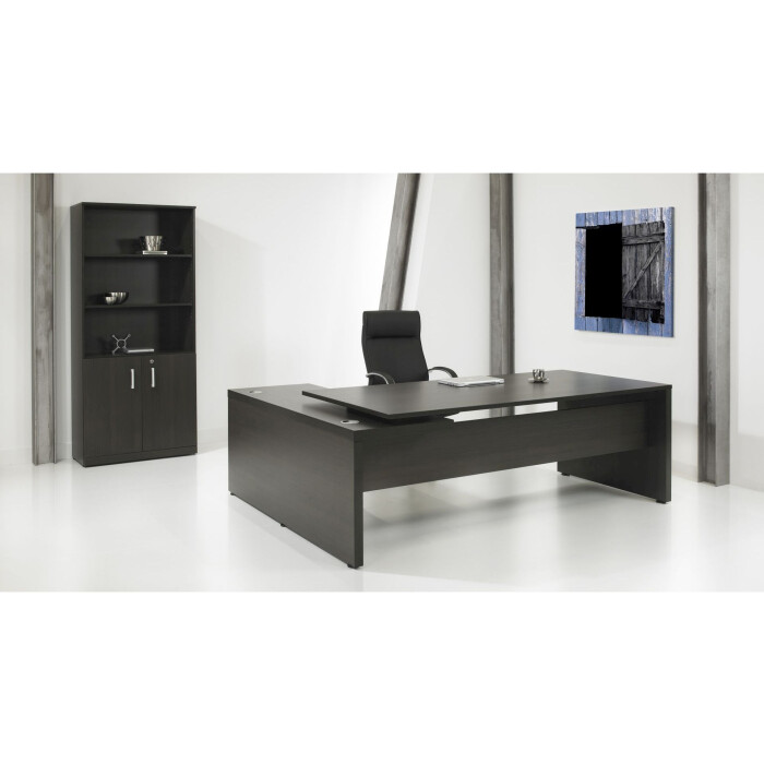 Winkel-Schreibtisch Direct mit integriertem Standcontainer in Dunkle Eiche