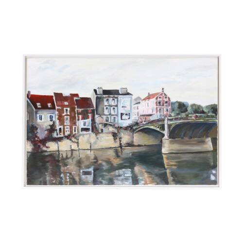Gemälde "Stadt am Fluß", 64 x 94 cm