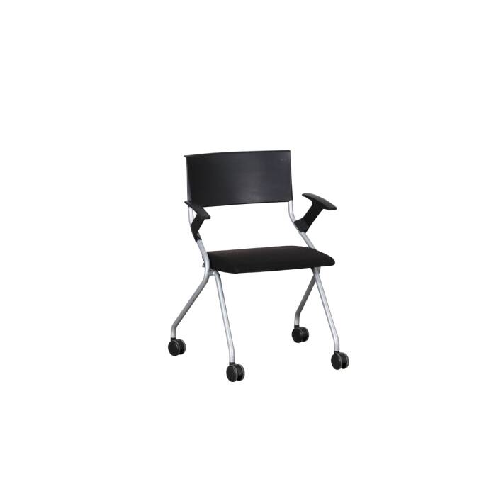 Flip Flap Besucherstuhl auf Rollen in schwarz, Sitzfläche klappbar
