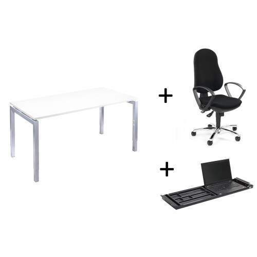 MIETMÖBEL - 3-teiliger Arbeitsplatz "basic" mit Schreibtisch, Bürodrehstuhl und Untertischschublade