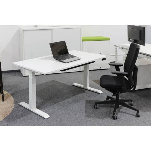 MIETMÖBEL - 3-teiliger Arbeitsplatz "professional" mit Steh-Sitz-Schreibtisch, Premium-Bürodrehstuhl und Untertischschublade