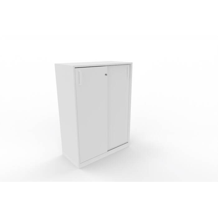 Sideboard mit Schiebetüren in weiß, 3 Ordnerhöhen  - 80 cm