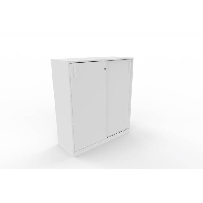 Sideboard mit Schiebetüren in weiß, 3 Ordnerhöhen  - 100 cm