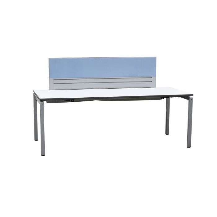 Schreibtisch 180 x 80 cm mit Schiebeplatte in weiß und Trennwand in blau