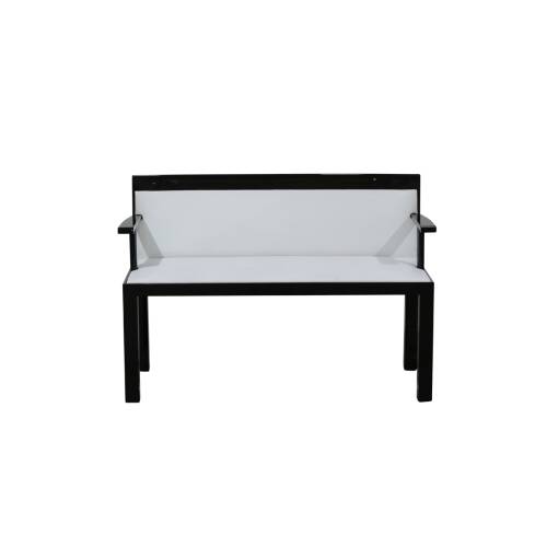 5-tlg. Art Deco Loungeset: 2 x Bank, 2 x Stuhl in Leder weiß und Beistelltisch mit Klavierlack in schwarz