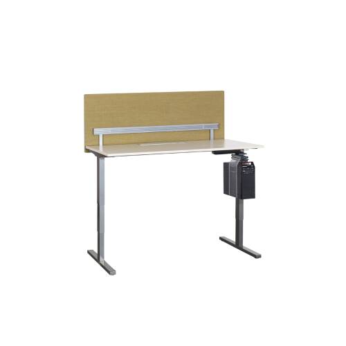 2-tlg. Arbeitsplatz: Steh-Sitz-Schreibtisch 180 x 80 cm mit Trennwand, CPU-Halter, Materialfach und Apothekerschrank