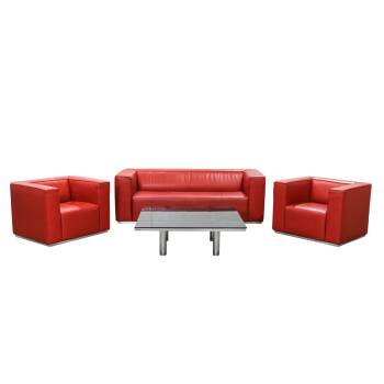 3-tlg. Loungeset Blox in Leder rot: 2-Sitzer Sofa und 2...