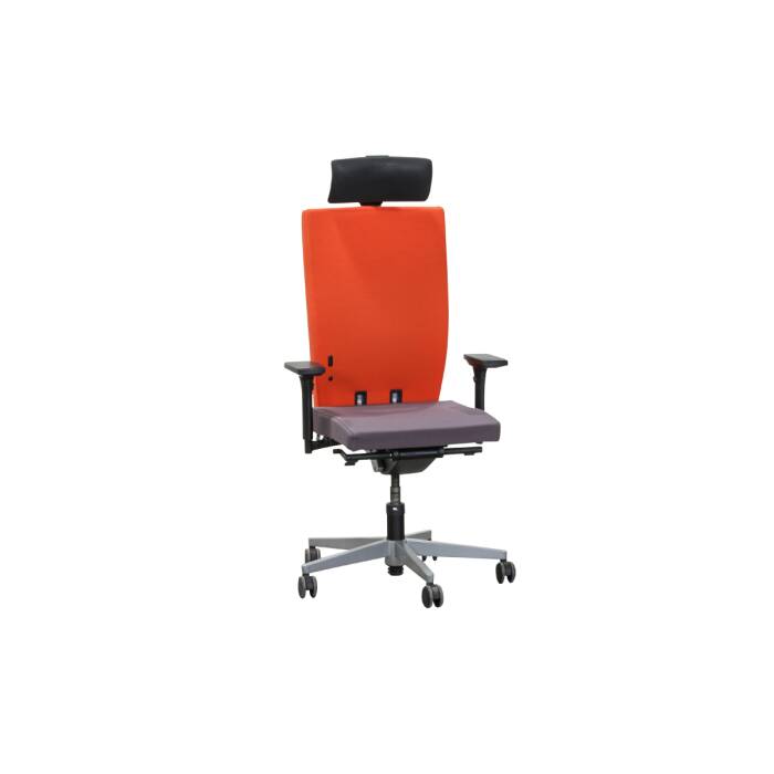 Bürodrehstuhl mc-102 in orangerot/grau mit Kopfstütze in schwarz