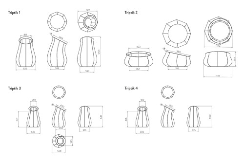 Beton-Blumenkübel "Triptik" in der Ausführung "Triptik 4" in weiß - Design: Sacha Lakic