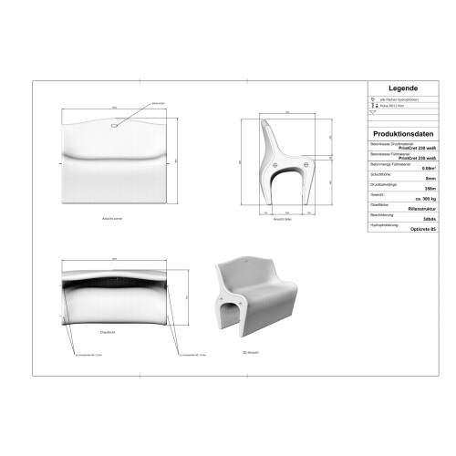 Bank / 3D-Betondruck / 100 cm / weiß