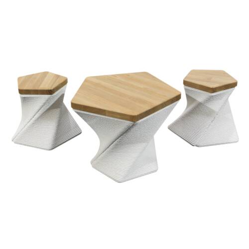 Felswind Tisch / 3D-Betondruck / weiß/eiche