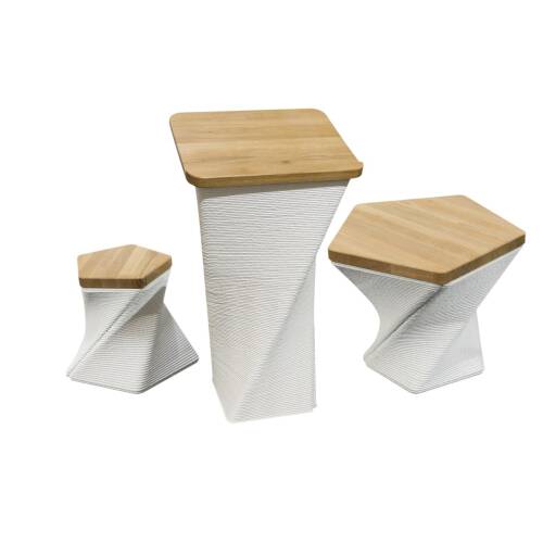 Felswind Tisch / 3D-Betondruck / weiß/eiche