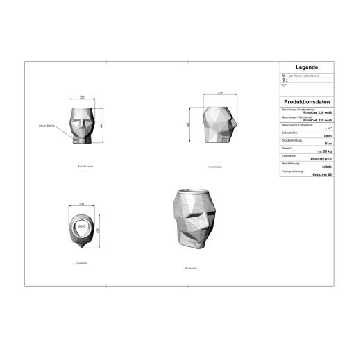 Pflanzengefäß Kopf S / 3D-Betondruck / weiß