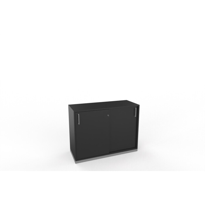 Sideboard mit Schiebetüren in schwarz, 2 Ordnerhöhen - 100 cm