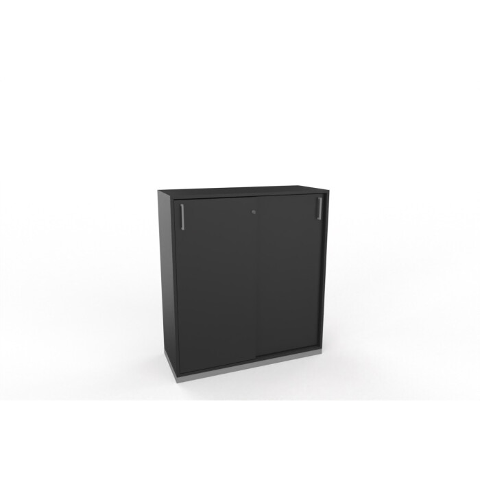 Sideboard mit Schiebetüren in schwarz, 3 Ordnerhöhen - 100 cm
