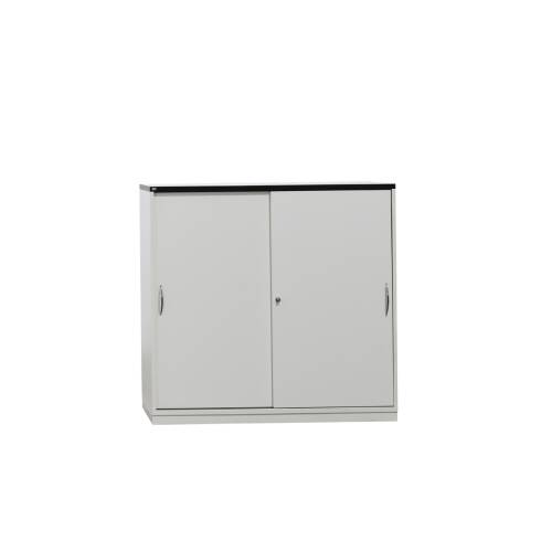 Sideboard / Sedus / Schiebetüren / weiß, Abdeckplatte mit schwarzem Umleimer / 3 Ordnerhöhen / 100 cm