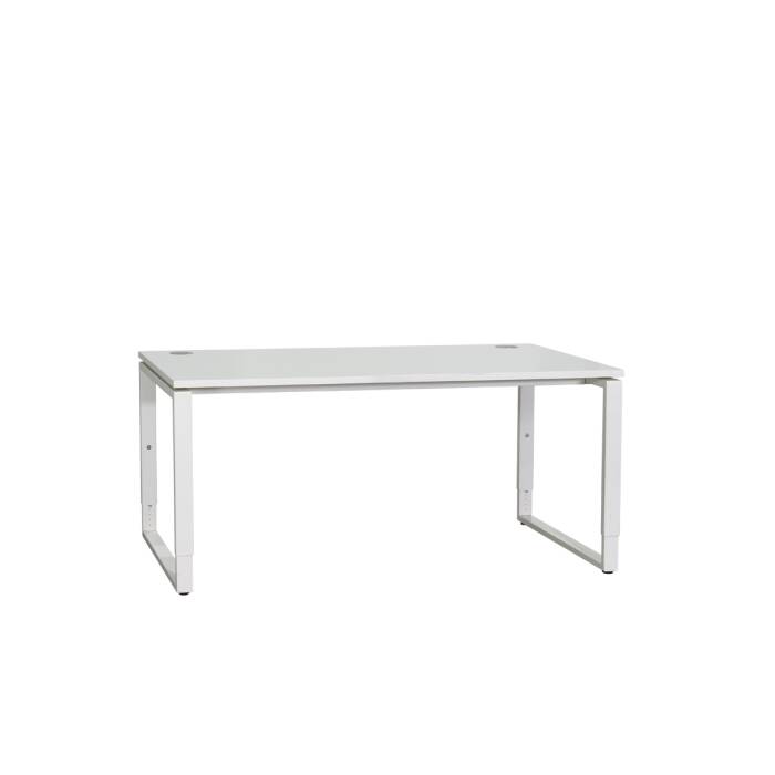 Schreibtisch / weiß / 160 x 80 cm / Kufengestell weiß / 2 Kabeldurchlässe