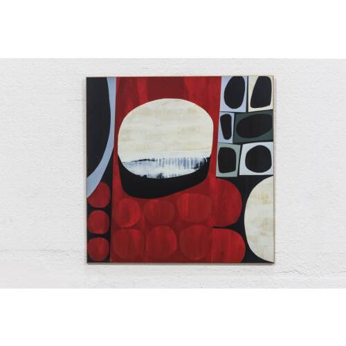 Kunstdruck auf Holz / "Fenster in Rot" / 60,5  x 61