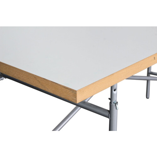 Schreibtisch / Eiermann / weiß, Umleimer buche / 160 x 80 cm / Gestell 2 silbergrau