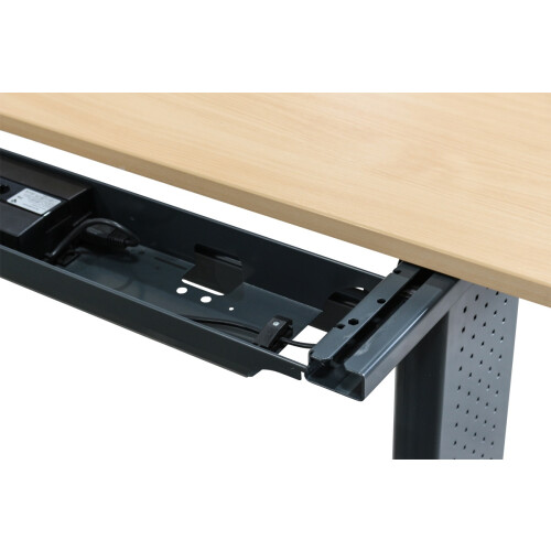 Steh-Sitz-Schreibtisch / Reiss / Memory Display / buche / 200 x 80 cm / Schiebeplatte