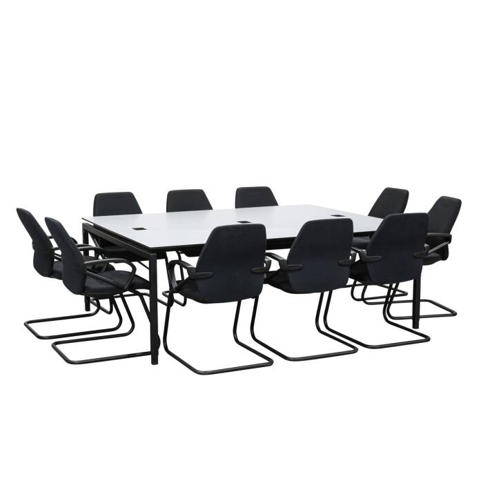 Konferenztisch / Bench / HPL Platte wei / Umleimer in schwarz / 200 x 160 cm