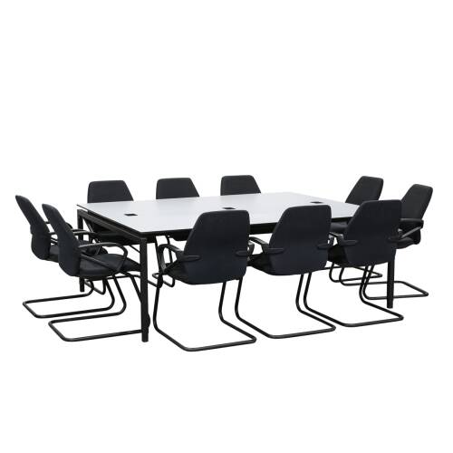 Konferenztisch / Bench / HPL Platte weiß / Umleimer in schwarz / 200 x 160 cm
