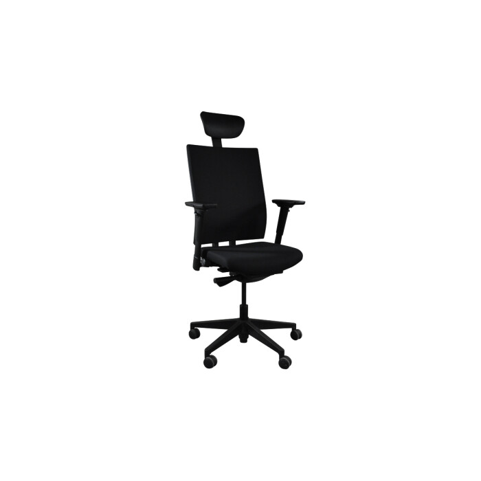 Bürodrehstuhl "SIT XL Edition" mit Kopfstütze in Leder und Fußkreuz Kunststoff, schwarz