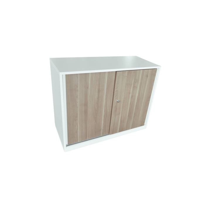 Sideboard / Steelcase Share It / weiß / Schiebetüren nussbaum / 100 cm