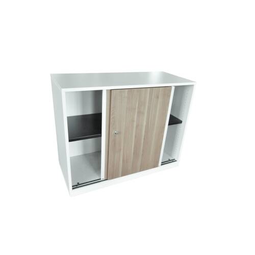 Sideboard / Steelcase "Share It" / weiß / Schiebetüren nussbaum / 100 cm