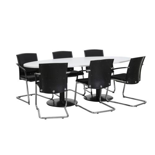 Konferenztisch / VS Büromöbel / weiß / 210 x 100 cm / Tellerfüße schwarz