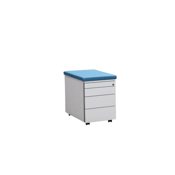 Rollcontainer / Ophelis / Schubladen / weiß / 60 cm / Sitzkissen blau