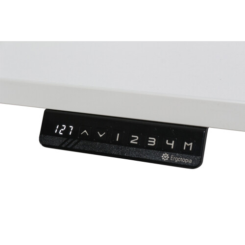 Steh-Sitz Schreibtisch / ergotopia "Desktopia Pro" / Memory Display / weiß / 160 x 80 cm / Kabeldurchlass