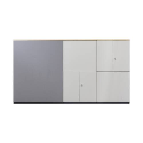 4-tlg. Schrankwand / Raumteiler / Steelcase "Share It" / weiß / Abdeckplatte akazie / 280 cm