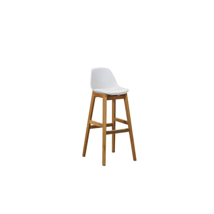 Barhocker / Sitzschale Kunststoff weiß / 4-Fuß-Gestell Holz