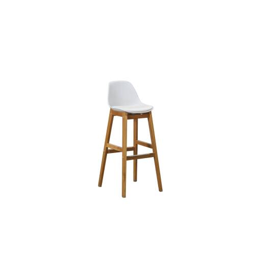 Barhocker / Sitzschale Kunststoff wei / 4-Fu-Gestell Holz