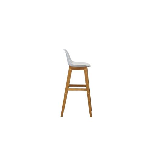 Barhocker / Sitzschale Kunststoff weiß / 4-Fuß-Gestell Holz