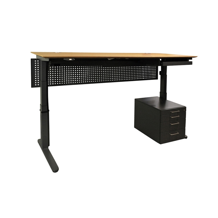 2-tlg. Arbeitsplatz: Steh-Sitz-Schreibtisch / VS Büromöbel / eiche / 200 x 80 cm / Rollcontainer anthrazit