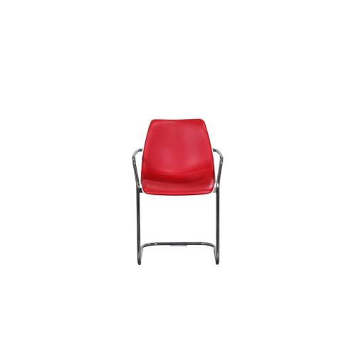 Freischwinger / Brune "SID" / Sitzschale weiß / Bezug Kunstleder rot