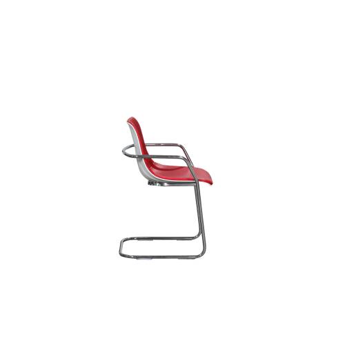Freischwinger / Brune "SID" / Sitzschale weiß / Bezug Kunstleder rot