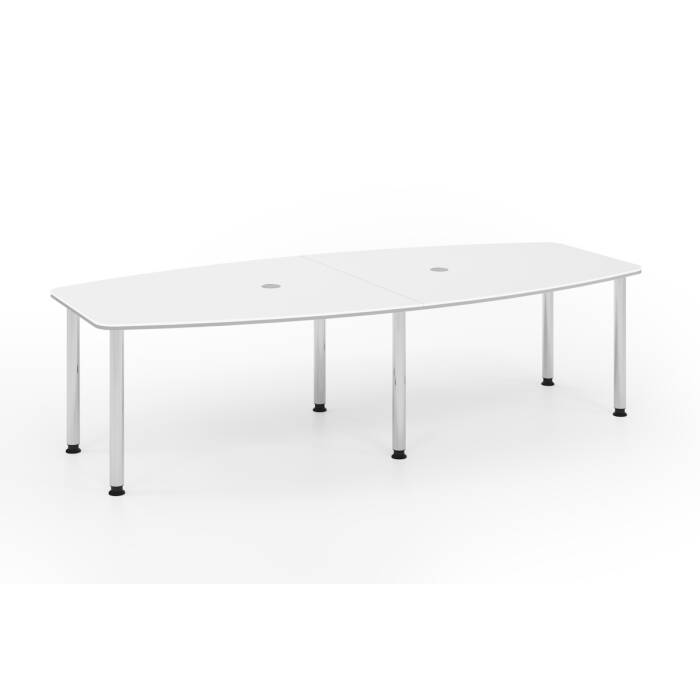 Besprechungstisch Meeting mit Chromgestell, Tischplatte weiß - Kante silber