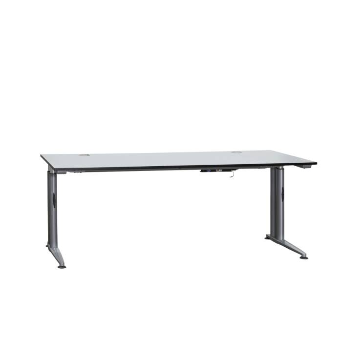 Schreibtisch / Schärf / grau / 200 x 80 cm / 2 Kabeldurchlässe / Gestell Seitenblenden