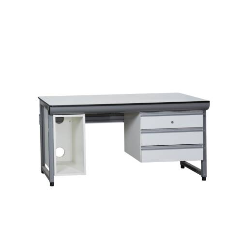 Schreibtisch mit Unberbaucontainer + CPU-Halterung / Dekor weiss / Gestell grau