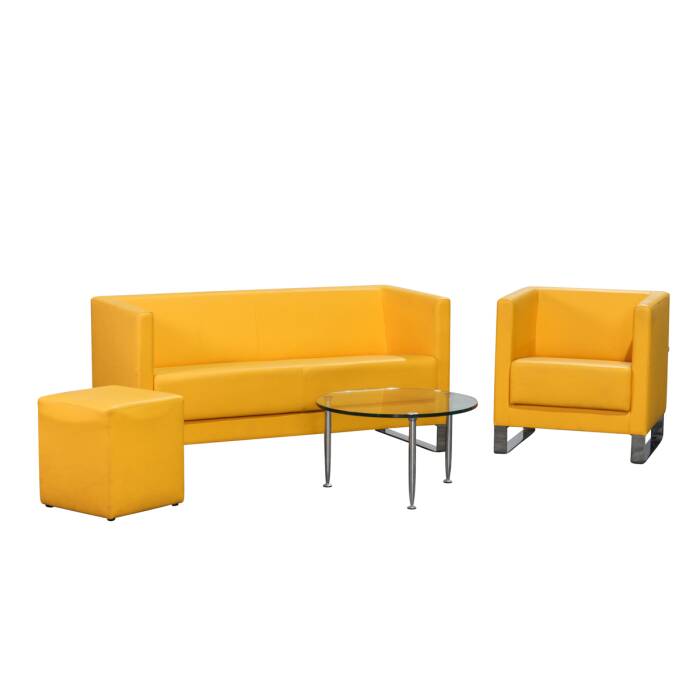 3-tlg. Set Loungemöbel / Profim Vancouver Lite / VL2,5-Sitzer / VL1 Sessel / Oto Hocker / Kunstleder gelb